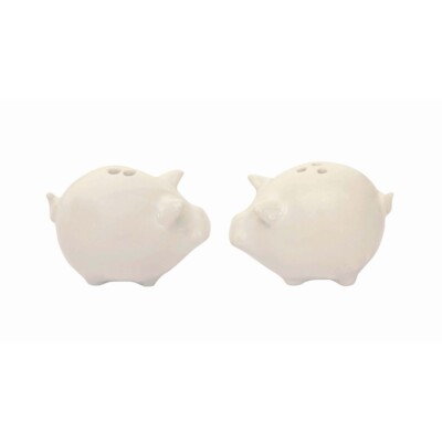 Creative Co-Op Small White PIG Salt & Pepper Shaker Set Stoneware-image