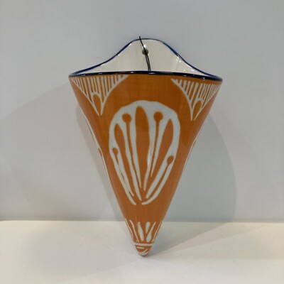 Creative Co-op Stoneware Wall Cone Vase, Wall Pocket, Vase, Pottery-image