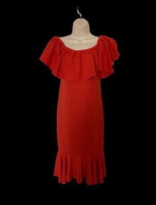 NWT Lularoe Orange Cici Dress Size XS Off The Shoulder Ruffle Dress N￼-image