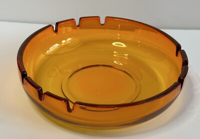 Mid Century 10 Inch by 3 Inch Amber Ash Tray Orange Vintage-image