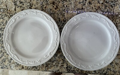2 Mesa International Charger Plates White Embossed Dots & Scrolls 12