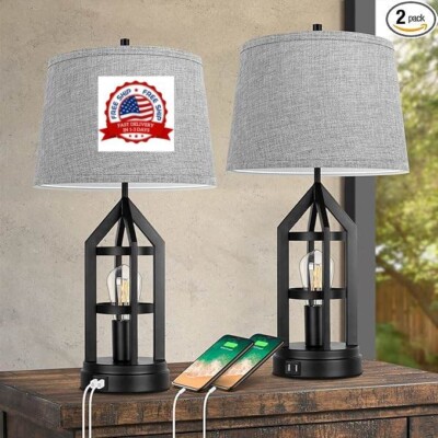 Lámparas de mesa rústicas de estilo rústico con 2 luces y tacto gris, lámparas.-image