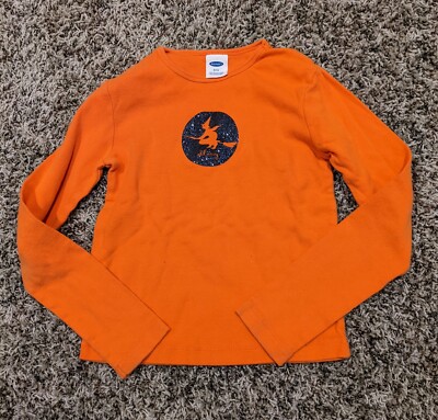 Halloween Witch Orange Shirt Girls Size 8/10  Old Navy-image