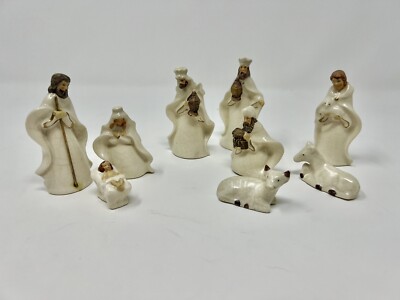Nativity Scene Figures White Gold Creative Co-Op Set 9 Christmas Decoration-image
