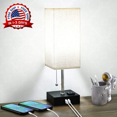 lámpara de mesa luz de noche con puerto de carga USB base de madera claret hogar-image