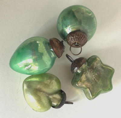 Creative Co-Op 4 Smooth Vintage Look Green Ornaments w/Star Heart Round  1