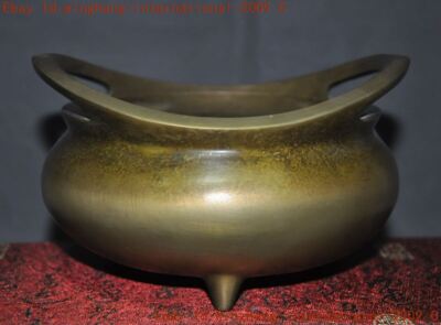 mark Ancient China Buddhism temple bronze joss Incense burner Censer statue-image