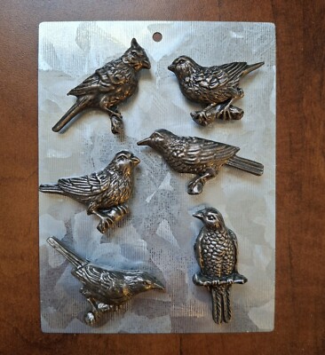 Creative Co-Op Pewter Bird Magnets 6 Pieces-image