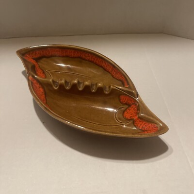 Retro, Orange & Brown 1970 Santa Anita R11 Pottery Ashtray Mid Century-image