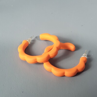 Dangle Hoop Earrings Orange 80s 90s Retro Mid Century Modernist Boho 1.5