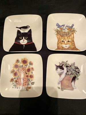 RARE✨VTG Mary Lake Thompson by Creative Co-Op ✨CAT✨Trinket Snack Dessert Plates-image