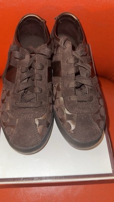 Coach Signature Joss Women's Sneaker Shoes Suede Jacquard Monogram Brown Size 7-image