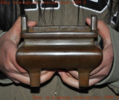 Mark Ancient Chinese Buddhism temple bronze Joss Incense burner Censer statue-image