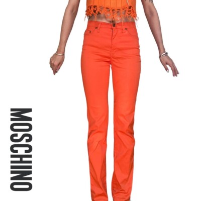moschino jeans stretchy lycra bright orange jeans 26”-image