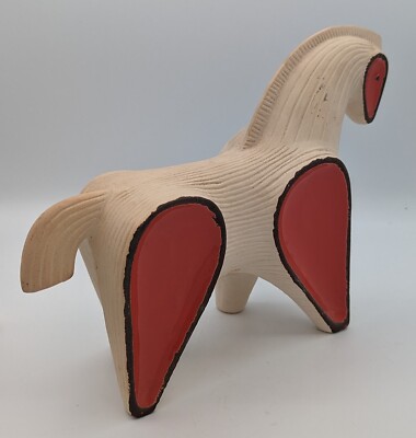 Tozai Carved Pottery Stylized Horse Orange Glaze Mid-Century Modern Fabulous!-image