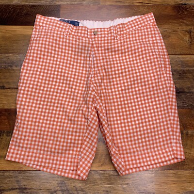 Polo Ralph Lauren Suffield Short Mens 33 Orange Check Mid Rise Flat Front-image