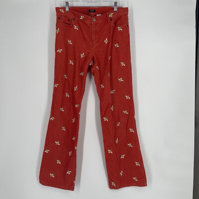 Jcrew Women’s Pants 8 orange corduroy bee straight leg printed mid rise casual-image