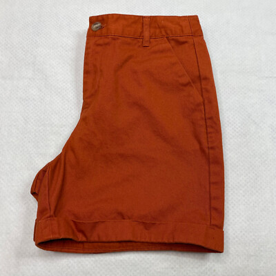 Forever 21 Womens Shorts sz S Orange Mid Rise Flat Front Stretch Cuffed Chino -image