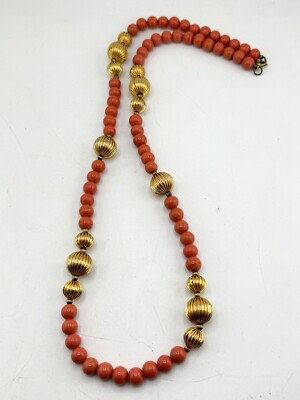 Vintage orange gold beaded necklace-image