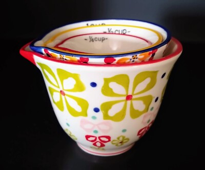 New Creative Co-op Set Of 4 Nesting Ceramic Measuring Cups 1/4 To 1 1/2 Cups-image