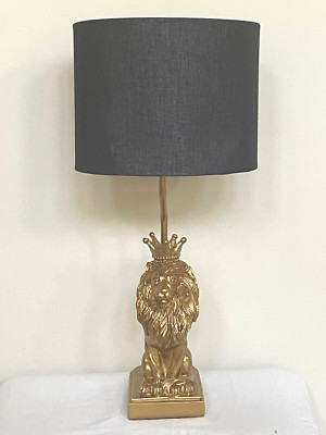 Creative Co-Op Golden Crowned King Lion Shaped Table Lamp with Black Shade-image