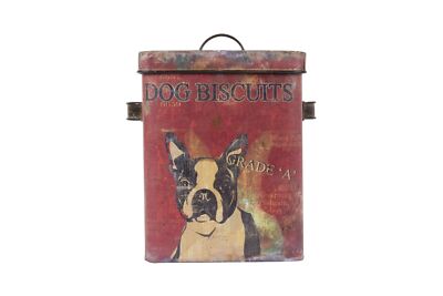 Creative Co-Op Vintage Tin Dog Biscuit Container with Boston Terrier-image