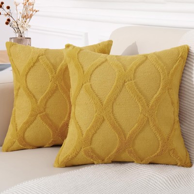 Throw Pillow Covers 18x18 Inch Set of 2, Soft Plush Faux Fur Wool Mustard Yel...-image