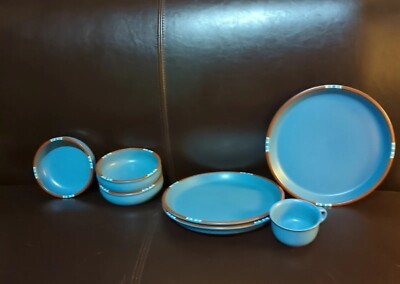 Lot Of 7 Dansk Mesa Sky Blue 11” Dinner Plates 3 & 3 Bowls  6