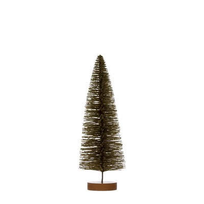 Flocked Plastic Bottle Brush Tree with Wood Base, Green-image