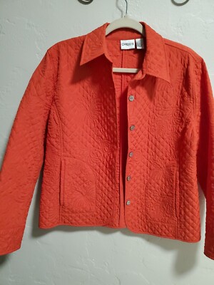 Chico's Orange Quilted Button Front Jacket - Medium-image