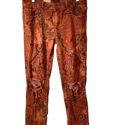 Pilcro Anthropologie The Slim Boyfriend Jeans Orange Motif Distressed Sz 26 Punk-image