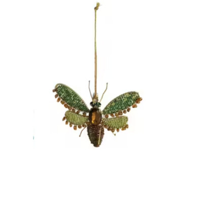Creative Co-op Green Beaded Insect Ornament Bauble-image