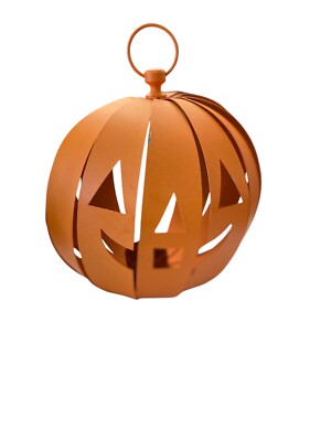 VTG Halloween Metal Hanging Pumpkin Lantern Orange Jack-O'-Lantern Candle Holder-image