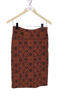 Lula Roe M Skirt Cassie Midi Pencil Orange Blue Floral Fall Witchycore Stretchy-image