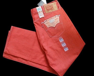 NEW Levi's 501  Jeans Womens Orange Denim Button Fly Straight Leg 80s 38x30-image