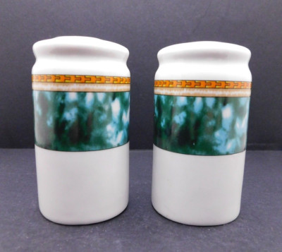Aztec Southwestern Geometric Orange Green Blue Ceramic Salt & Pepper Shakers-image