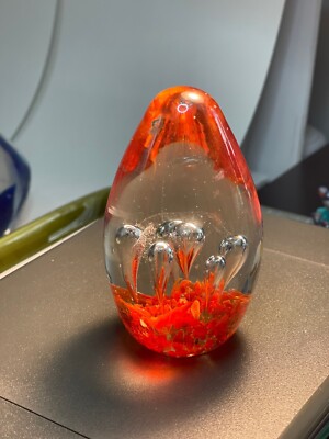 VTG Murano Style Paperweight Mid Century Modern Orange Lava Bubble-image