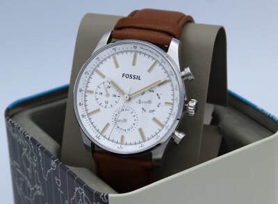 NEW AUTHENTIC FOSSIL SULLIVAN CHRONOGRAPH SILVER BROWN LEATHER BQ2748 MENS WATCH-image