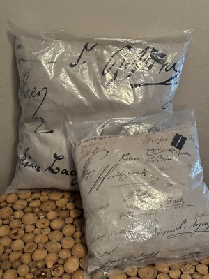 Set Of 2 NEW Creative Co-Op Throw Pillows Calligraphy Style 23.5” & 17.5” -image