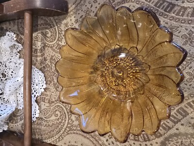 Indiana Iridescent Carnival Glass Sunflower Marigold Amber Vintage 7