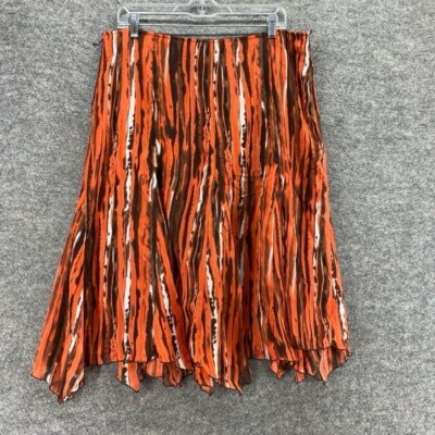 Cato Skirt Women 14 Orange Striped A-Line Midi Lined Zipper Mid Rise Casual-image