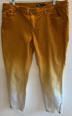PrAna Jeans Pants Women 14 Cotton Ombré Sunset Zippered Ankle Mid-rise Orange-image