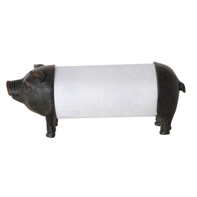 Creative Co-Op Antiqued Bronze Pig Paper Towel Holder-image