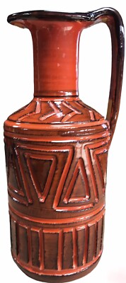 Italy Made Vase Modern Burnt Orange Aztec Style Vase Tall Ceramic Handle Pitcher-image