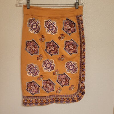 By Anthropologie Orange Embroidered Skirt Size 4-image