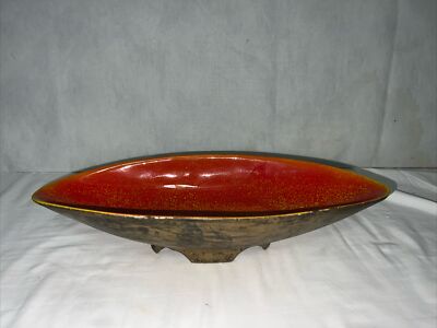 Mid Century Modern Marcia Of California Pottery  Bowl Orange Brown Gold-image