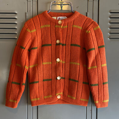 VTG Sweater NOS Kids Girl sz 7-10 Newport Orange Striped Orlon Mid Mod 1960s-image