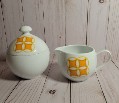 Mid Mod MIKASA PIVOTAL TANGENTS ORANGE Sugar Bowl & Lid  CREAMER Ben Seibel  VTG-image
