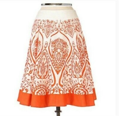 Anthropologie Skirt 2 EDME ESYLLTE Cotton WILDERNESS MAZE Lined Ikat Orange NWT-image