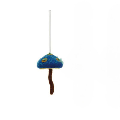 Creative Co-op Blue with Yellow Dots Mushroom Felt Ornament Bauble-image